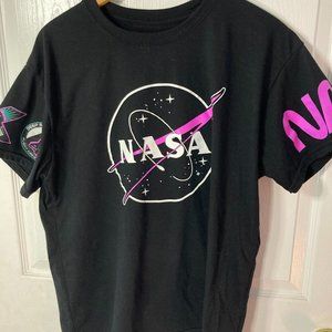 Black and Pink NASA T-shirt - Men's Sz. L - Front, Back and Dual Sleeve Graphics